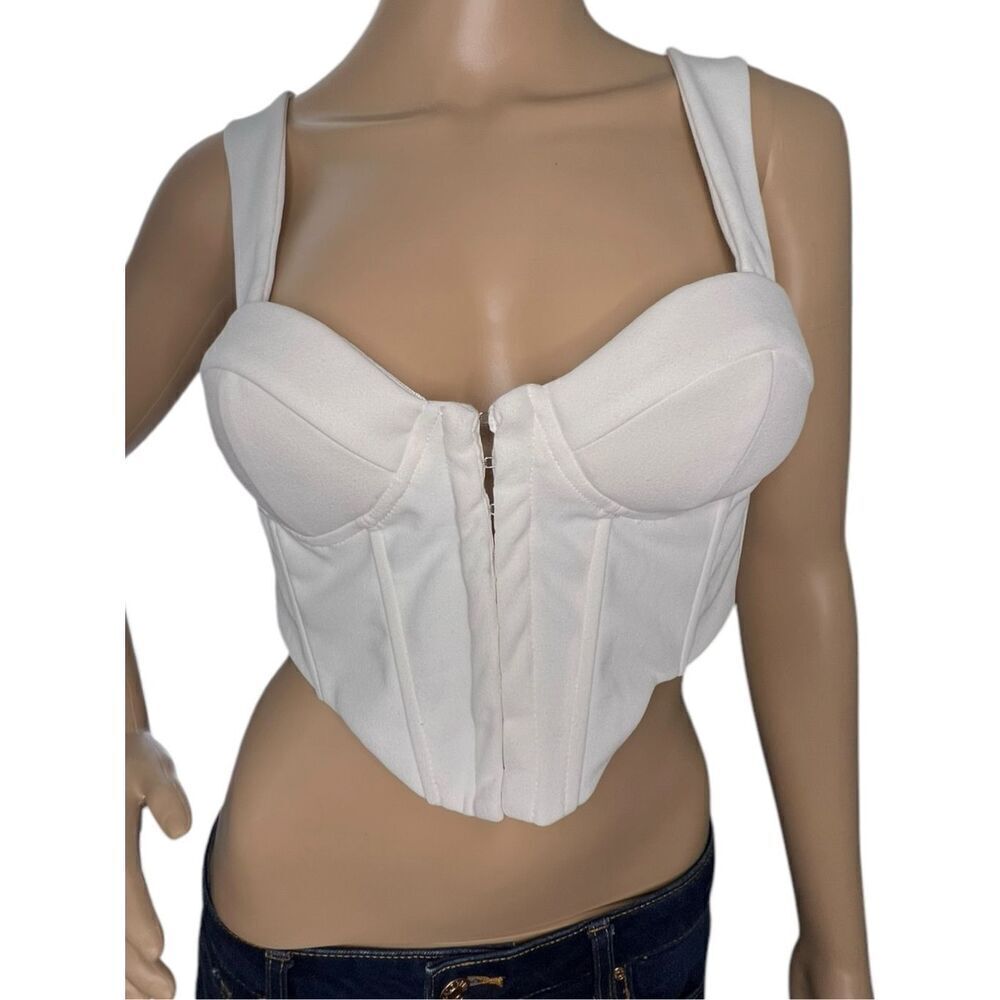 Princess Polly White Corset Style Cropped Tank With Front Clasps
